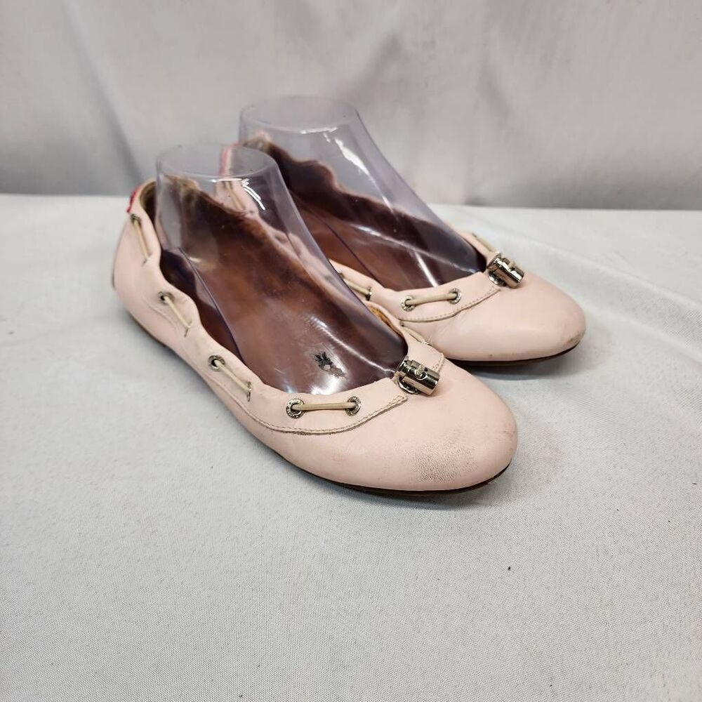 Hunter Dominica Pink Leather Suede Toggle Ballet Flats Shoes, Size 8